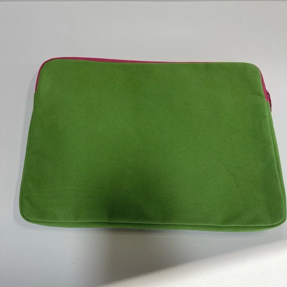 Monogrammed M Laptop Sleeve Padded Computer Green inside Pink Polka Dot 15x11